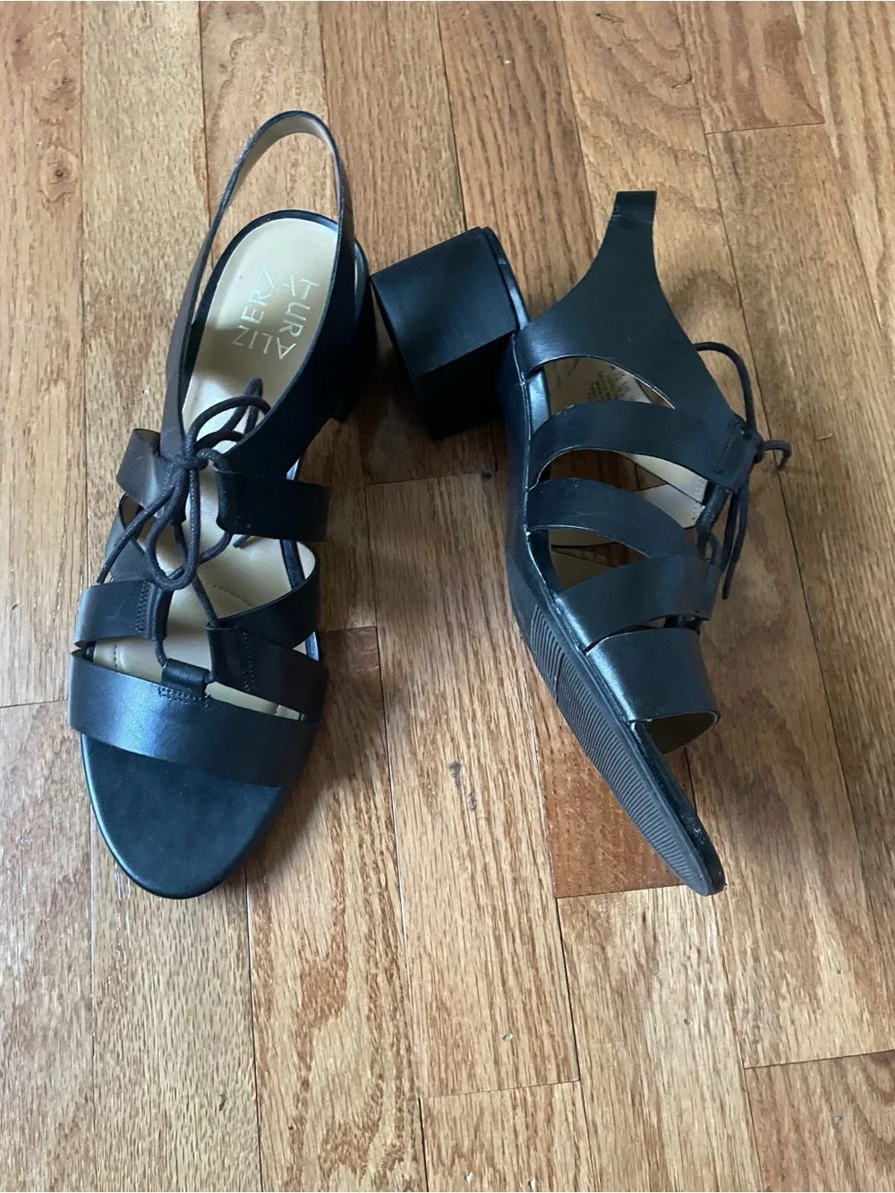 Naturalizer Leather Felicity Black Lace-Up Slingback Heels Size 9.5 Gladiator
